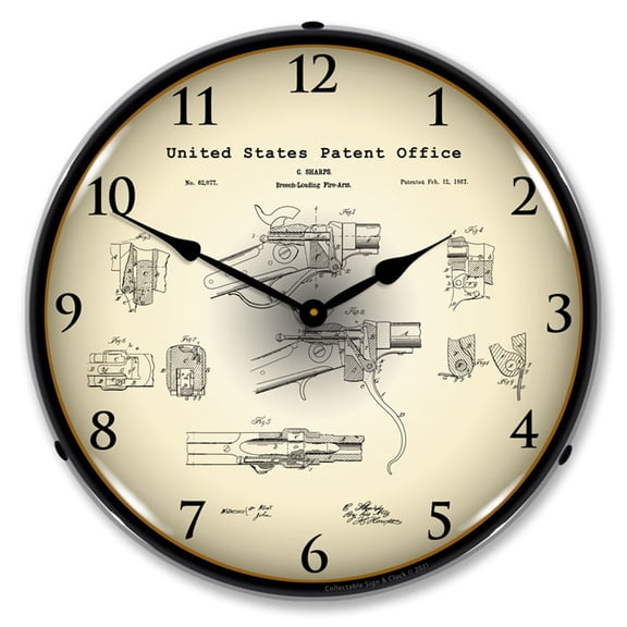 Collectable Sign and Clock Sharps Breech Rifle 1867 Patent LED Lighted Premium Wall Clock