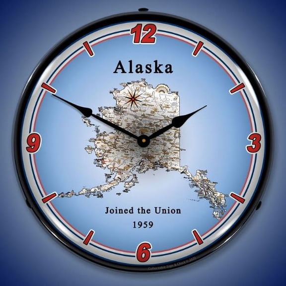 Collectable Sign and Clock State of Alaska LED Lighted Premium Wall Clock