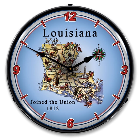 Collectable Sign and Clock State of Louisiana LED Lighted Premium Wall Clock
