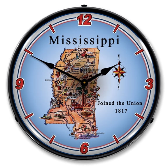 Collectable Sign and Clock State of Mississippi LED Lighted Premium Wall Clock