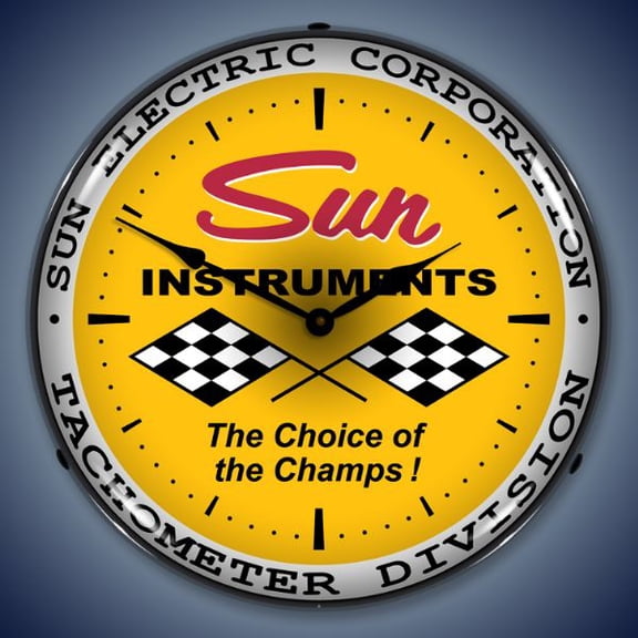 Collectable Sign and Clock Sun Tachometer Yellow LED Lighted Premium Wall Clock