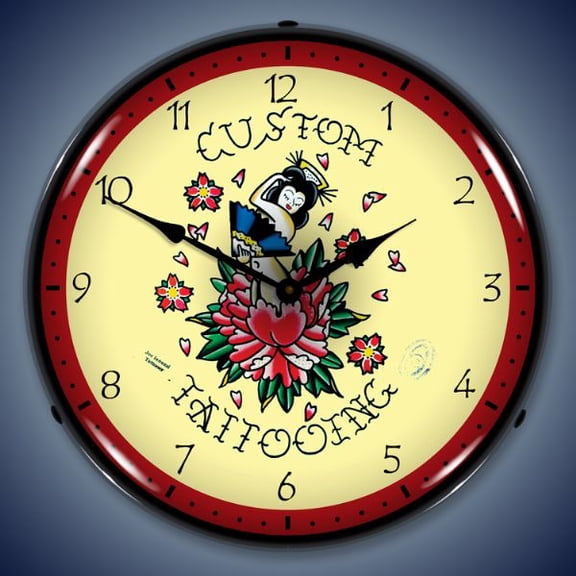 Collectable Sign and Clock Tattoo Rose LED Lighted Premium Wall Clock
