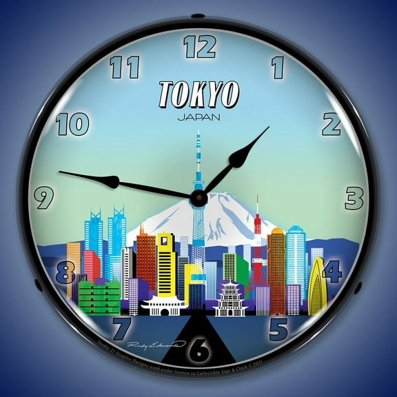 Collectable Sign and Clock Tokyo Japan Skyline  LED Lighted Premium Wall Clock
