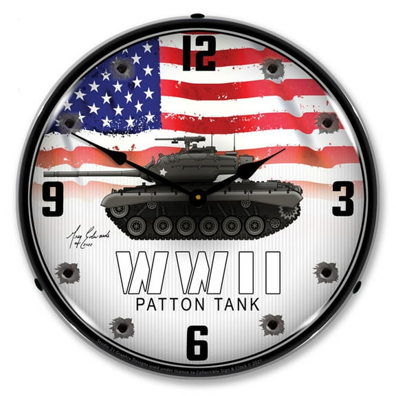 Collectable Sign and Clock WWII Patton Tank LED Lighted Premium Wall Clock