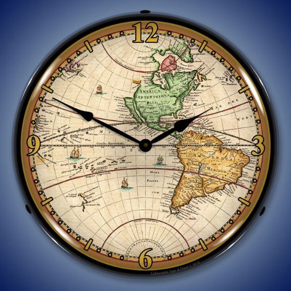 Collectable Sign and Clock World Map of 1730 LED Lighted Premium Wall Clock