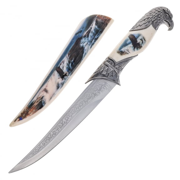 Collectible 13.5" White Eagle Etched Bowie Knife with Sheath