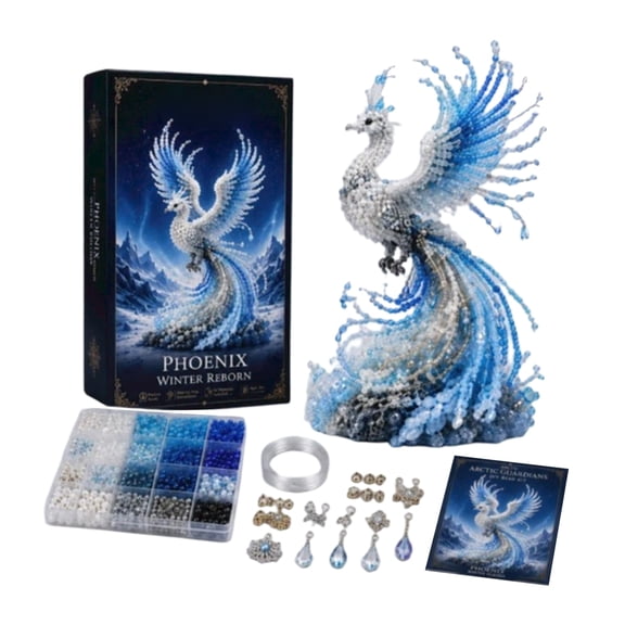 Collectible 3D Beaded Animal DIY Kit, Ice Fantasy Mythical Creature Set, Decorative Handmade Figurine for Desk Shelf Mantel Display (Phoenix)