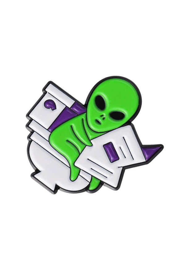 Collectible Alien Newspaper Reader Pin Alien Badge Pin Alloy Perfect Gift for Extraterrestrial Enthusiasts