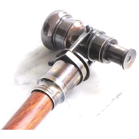 “Collectible Antique Brass Telescope Walking Stick – Vintage Spyglass Wooden Cane, 35 Inch Rustic Home Décor & Gift”