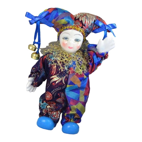 Collectible Ceramic Clown Doll Statue with Movable Limb and Holiday Costume Design for Home Decoration Festival Event
