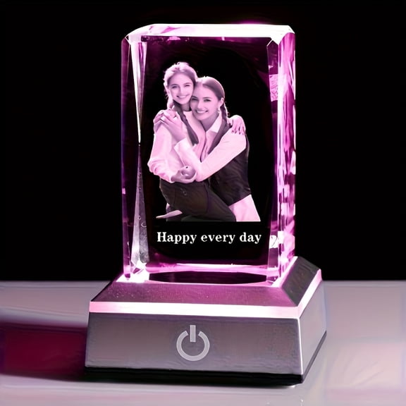 Collectible Custom Crystal Glass Ornament Night Light, Engraved Touch Base, Decor for Bedroom Living Room Office, Ideal Holiday Birthday Gift for Friends Colleagues