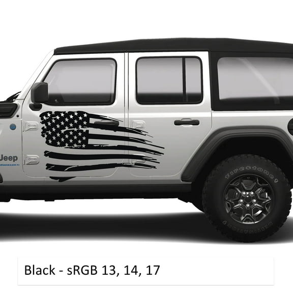 Collectible Decals Tattered American Flag Side Body Graphics Kit Vinyl Decal - Fits 2018+ Jeep Wrangler JL/JLU Gladiator JT
