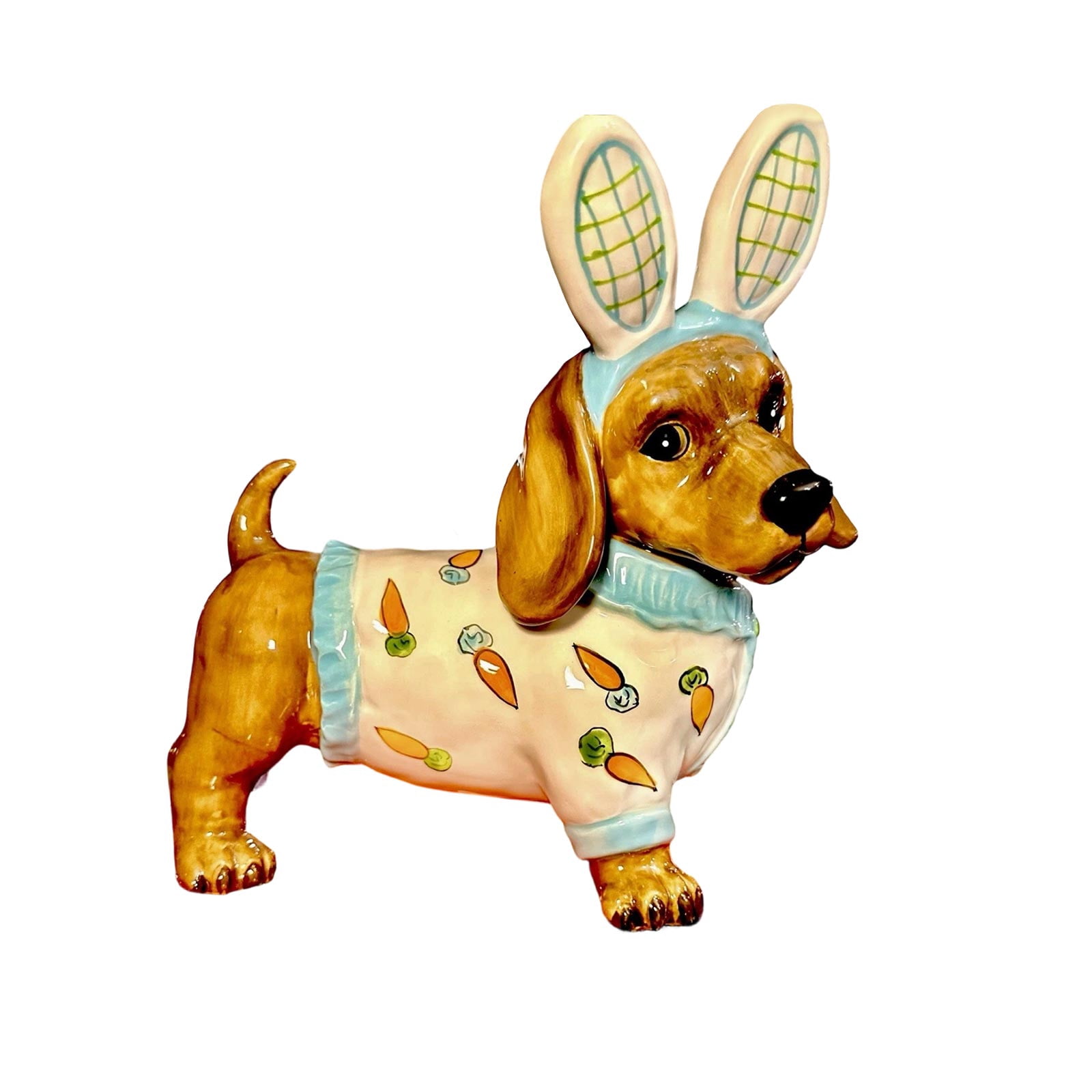Collectible Easter Dachshund Figurine, Ceramic Dog with Plaid Bunny ...