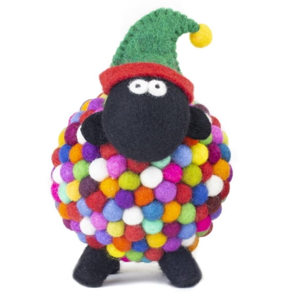 Collectible Felt Sheep- Multicolour with Elf Hat (Large)