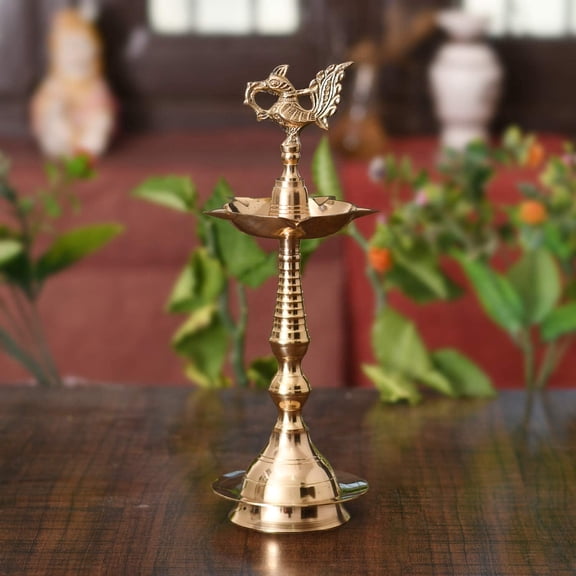 Collectible India Brass Peacock Mahabharat Diya Oil Lamp - Traditional Samai Diya for Diwali Puja - Kerela Deepak Oil Lamp for Diwali Festival Temple Festival Gifts Puja Articles Decor Diwali Decor