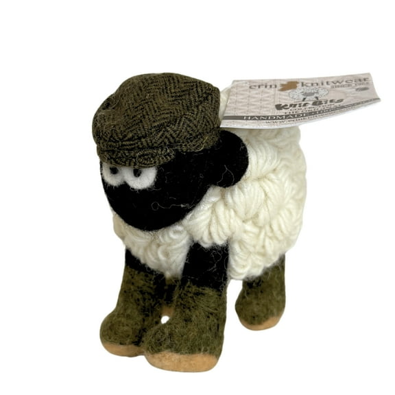 Collectible Knitted Sheep- Boots  Green Flat Cap (Medium)