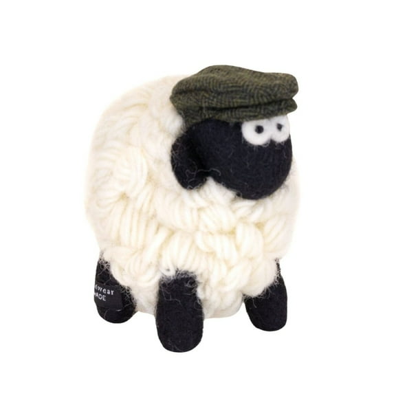Collectible Knitted Sheep- Green Flat Cap (Medium)
