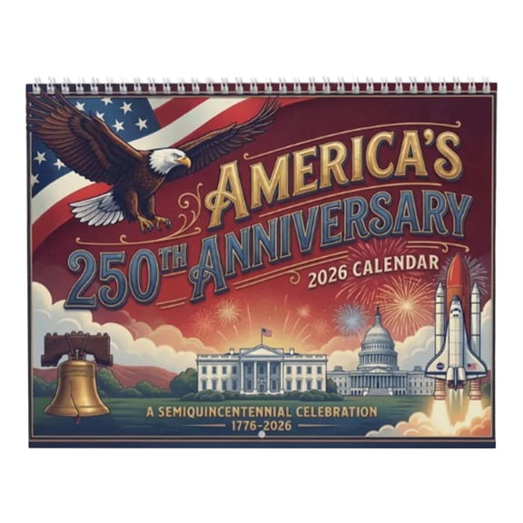 Collectible Patriotic 2026 Wall Calendar America’s 250th Anniversary Semiquincentennial Celebration Historical Decor – Commemorative 1776-2026 Date Planner