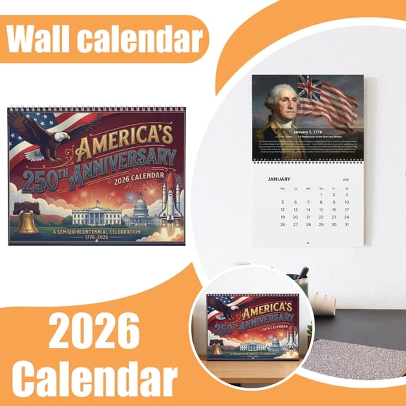 Collectible Patriotic 2026 Wall Calendar America’s 250th Anniversary Semiquincentennial Celebration Historical Decor – Commemorative 1776-2026 Date Planner