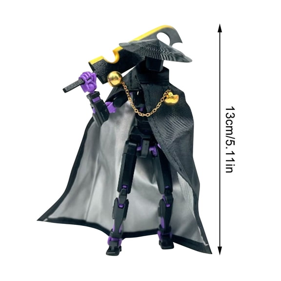 Collectible Robot Mobile Doll Set Fully Assembled Action Figure with Cape Hat and 8 Swords Weapons Interchangeable Hands Desktop Ornament for Office Home