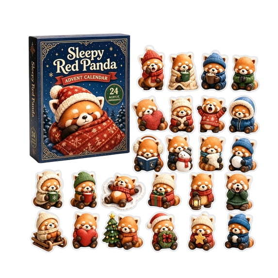 Collectible Sleepy Red Panda Christmas Advent Calendar, 24 Surprise Acrylic Pendant Ornaments, Home Xmas Countdown Decoration Gift