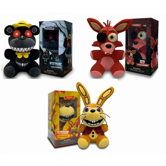 Collectible Stuffed Combo 3 Character Nightmare Plush + Foxy Red Plush + Glitchtrap Plush Birthday Gift For Kids, For All Ages, 7 plush