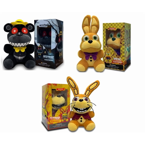Collectible Stuffed Combo 3 Character Nightmare Plush + Spring Bonnie Plush + Glitchtrap Plush Birthday Gift For Kids, For All Ages, 7 plush