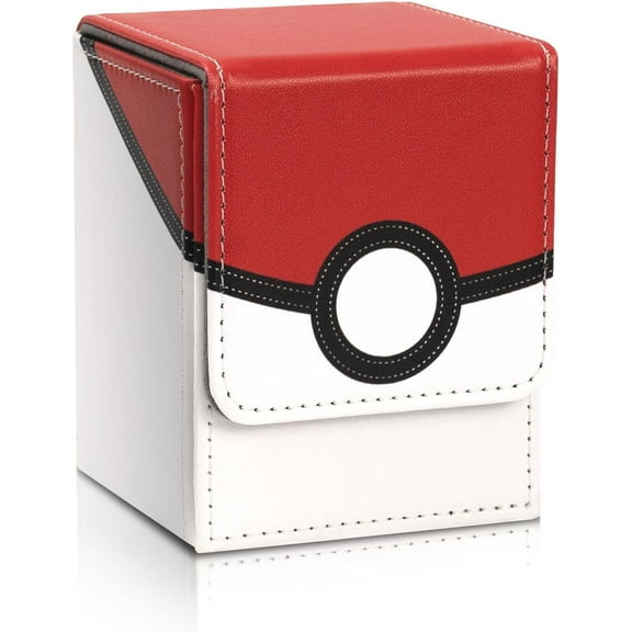 Collectible Trading Card Binder, Leather Deck Card Box, Game Cards Holder for 100+ Cards (Red-white)