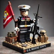 Collectible U.S. Armed Forces Building Blocks Figures -Army,Navy,Air Force,Marine Corps,Coast Guard and National Guard Miniatures with Accessories and Flags