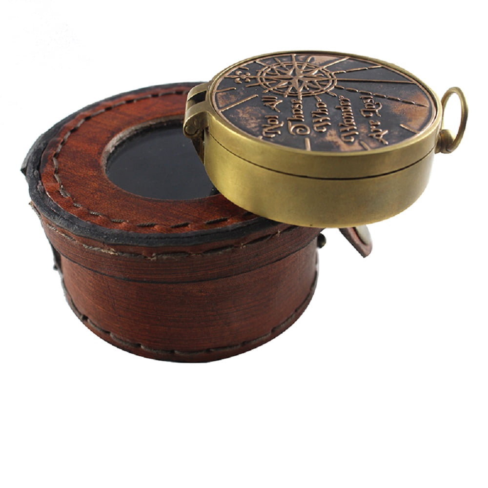 CollectiblesBuy Antique Brass Nautical Marine Collectible Vintage Compass with Box Not All Those who Wander are Lost
