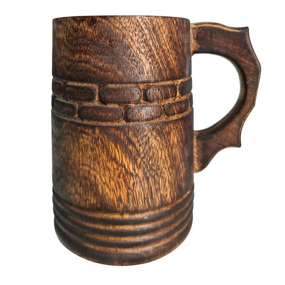 CollectiblesBuy Medieval Inspired Rustic Wooden Beer Mug Handcrafted Unique Design Retro Eco-Friendly Drink ware Food Safe Tankard For Coffee & Tea