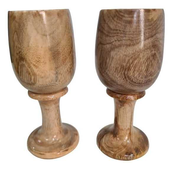 CollectiblesBuy Rustic Wooden Chalice Set of 2 Wood Goblet Kitchen Gift & Home Decor Handcrafted Wooden Goblet Drinking Wine Beer Ale Glass