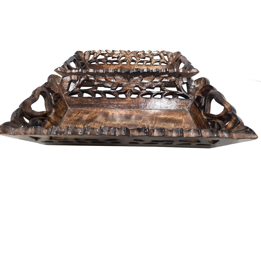 CollectiblesBuy Set of 2 Handcrafted Rustic Style Wooden Serving Tray ...