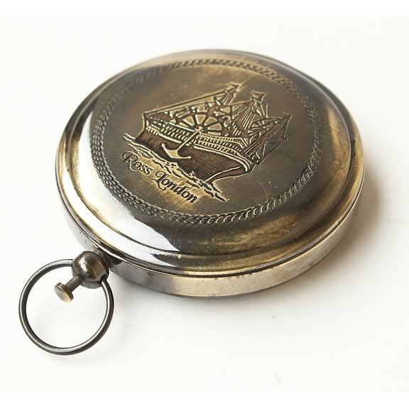 Collectiblesbuy Nautical Ross London Brass Round Pocket Compass Marine Navigational Royal Device 3.78 x 3.7 x 2.05 inches
