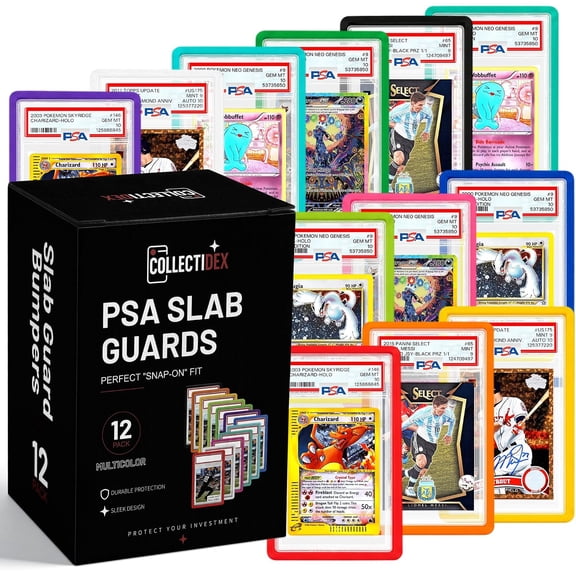 Collectidex Multicolor 12 Pack Slab Guards ONLY for PSA - PSA Slab Guard Hard TPU PSA Slab Protector for Graded Cards