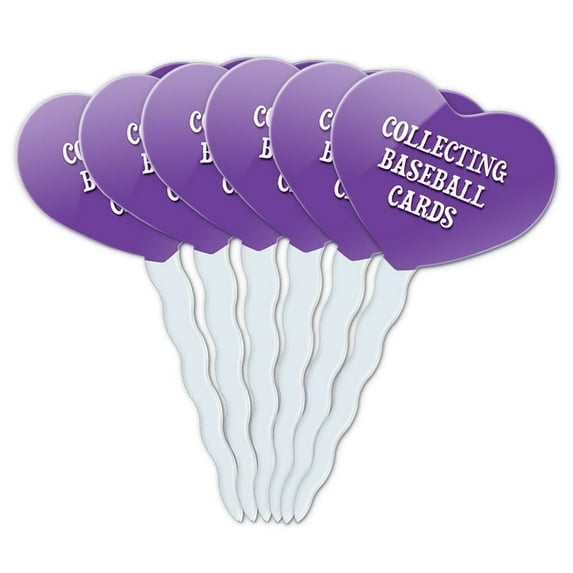 Collecting Baseball Cards Heart Love Cupcake Picks Toppers - Set of 6