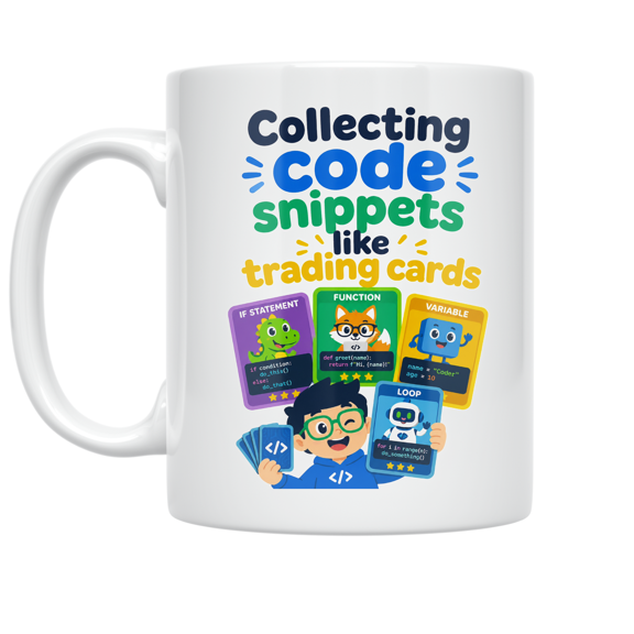 Collecting Code Snippets Like Trading Cards - Coding for Kids - 11 oz Ceramic Coffee Mug