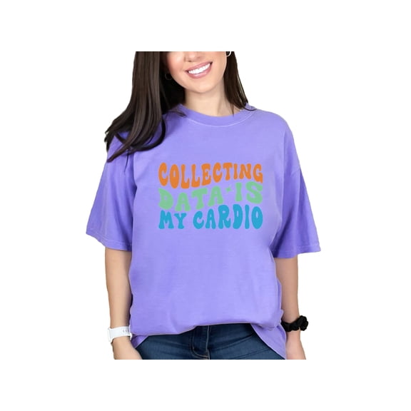 Collecting Data Is My Cardio, Data Analyst Workout Humor Quote, Groovy Retro Wavy Text, Violet Comfort Colors T-Shirt, Small