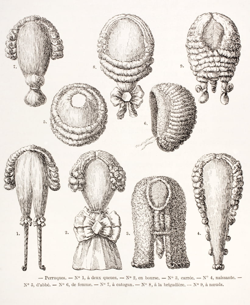 A Collection Of 9 Different Mens And Womens 18Th Century Wigs From Xviii Siecle Institutions Usages Et Costumes Published Paris 1875 Canvas Art - Ken Welsh Design Pics (26 x 32)
