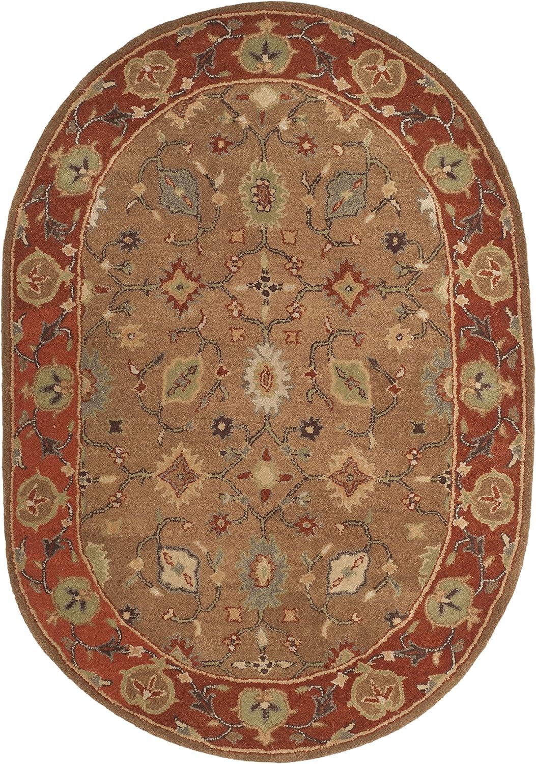 Elegant Heritage Oval Red Wool Area Rug - 4'6" x 6'6"