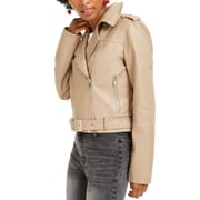 Collection B Girls Tan Faux-Leather Belted Moto Jacket, Large