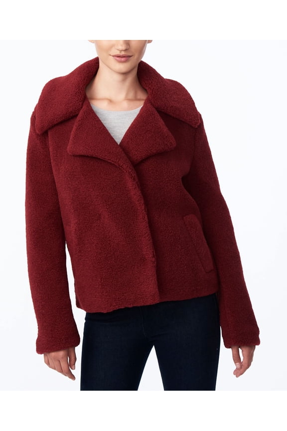 Juniors’ Faux-Fur Teddy Coat, Dark Red, L