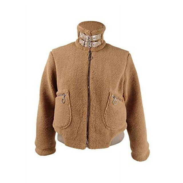 Collection B Juniors' Faux-Fur Teddy Bomber Jacket (Camel, L)