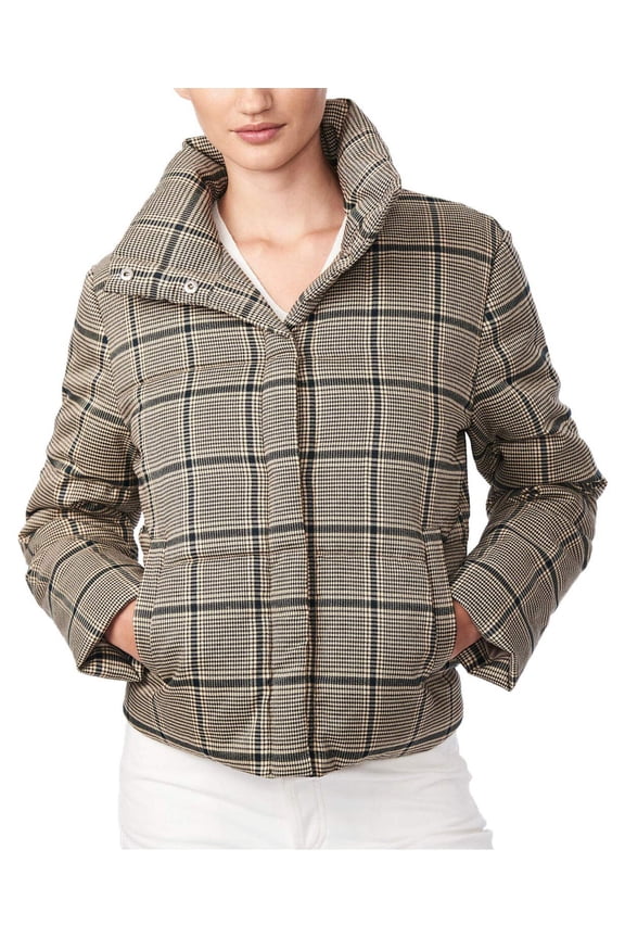 Women's Brown Plaid Cropped Puffer Coat