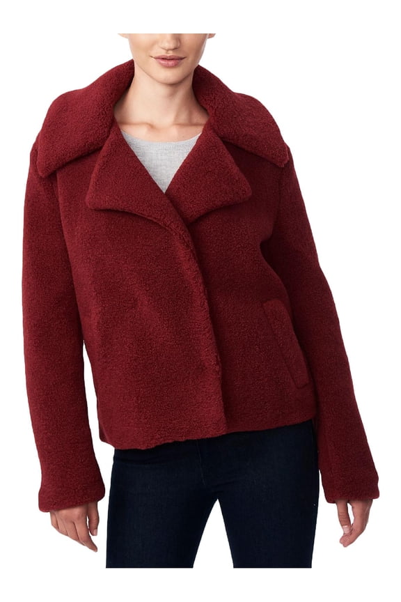 Womens Juniors Faux Fur Lightweight Teddy Coat Red M
