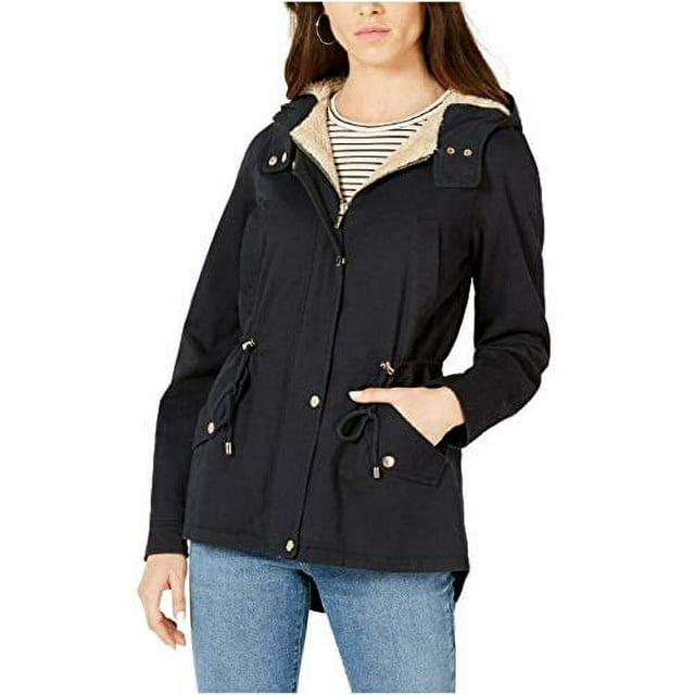 Collection B Womens Juniors Lightweight Twill Hooded Anorak Jacket Black Small