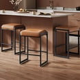 thumbnail image 1 of Collection - Bar Stools Set of 2, Counter Height Bar Stools, Synthetic Leather with Stitching, Mid-Century Modern Counter Stools, 26-Inch Tall, Kichen Home Bar Dining Room, 1 of 8