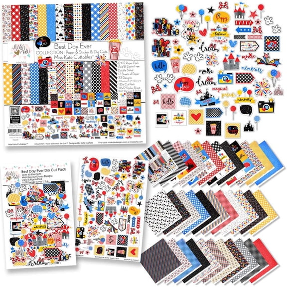 Collection - Best Day Ever - for land Walt World - Paper & Stickers & Cuts -16 Double-Sided 12x12's w/33 Designs & 8X12 Sticker Sheet & 60+ Cuts -Scrapbook- by