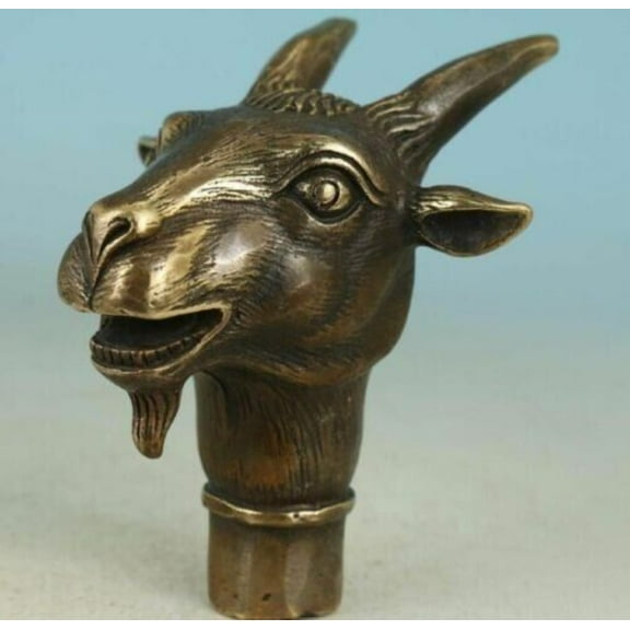 Collection Bronze Hand Carved Goat Head Sugarcane Cane Head -