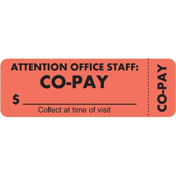 Collection Chart Label for Office Staff, Fluorescent Red 3” x 1”, Permanent Adhesive, 250 Stickers/Box for Upfront Patient Payment Collection Workflow,